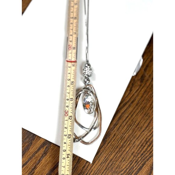 Silver-Tone Adjustable Necklace With Abstract Metal Loops & Clear Gemstone Penda - Picture 6 of 8